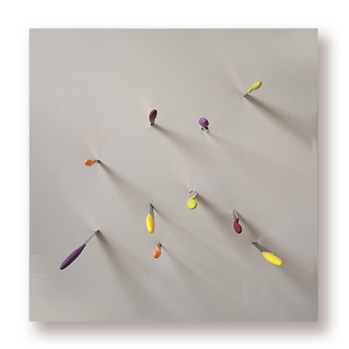 Overkilll 5, 150 x 150 x 6 cm, canvas, metal, knives, 2016